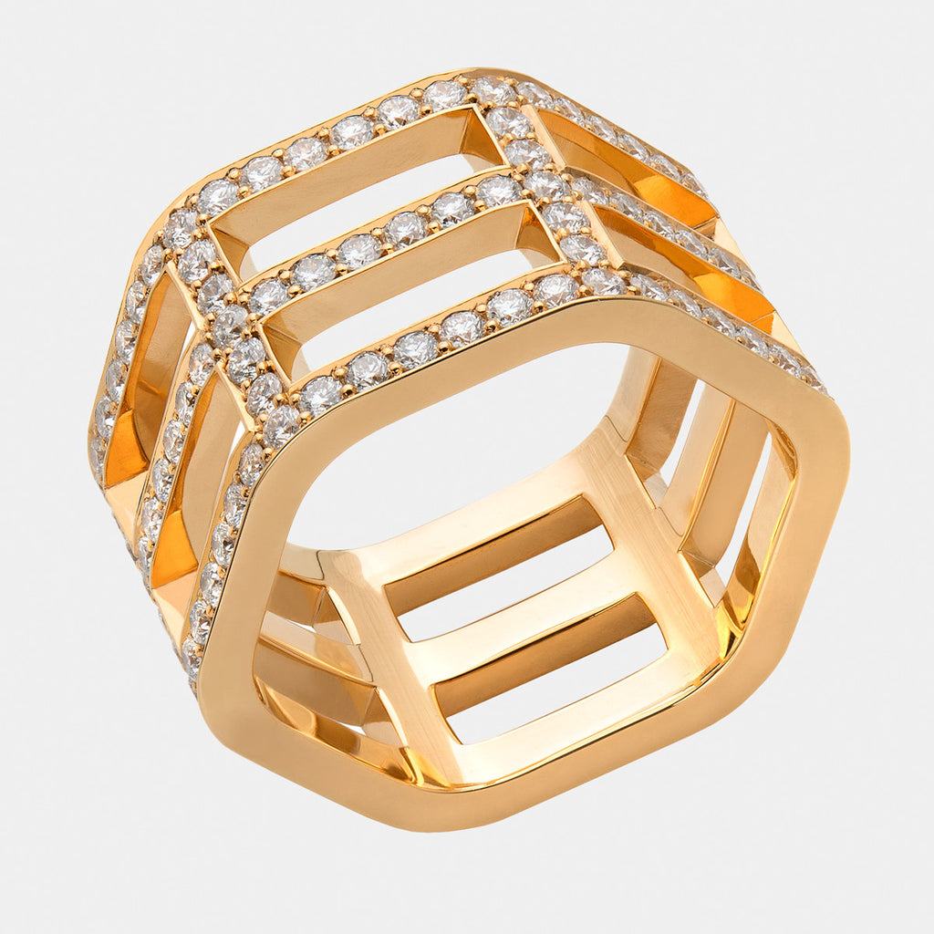 triple row diamond ring